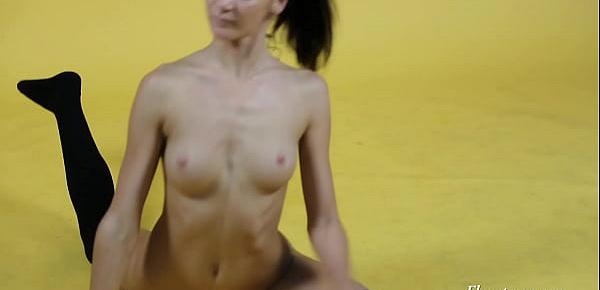  Skinny brunette teen Sanya Semashko spreading legs
